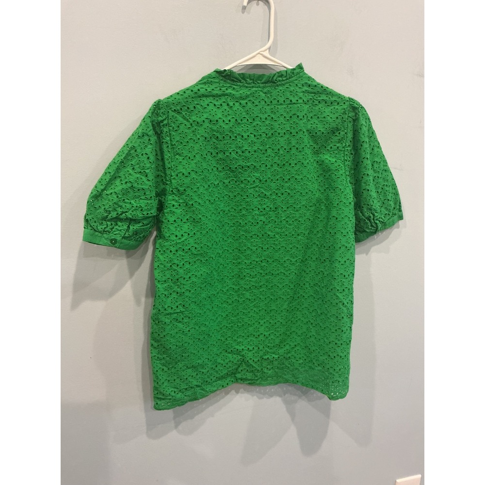 NEW Hobb Ellis Top Kelly Green Preppy Blouse Eyelet Summer Classic Cottage US 8 - Picture 8 of 13